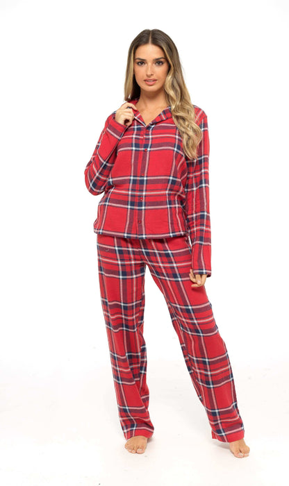 Women's Soft Brushed Cotton Flannelette Pajama Set with Elastic Waistband Cozy Check Pattern Sleepwear for All Seasons Small to XLarge by Daisy Dreamer