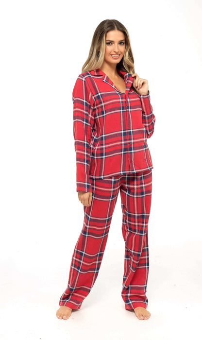 Women's Soft Brushed Cotton Flannelette Pajama Set with Elastic Waistband Cozy Check Pattern Sleepwear for All Seasons Small to XLarge by Daisy Dreamer