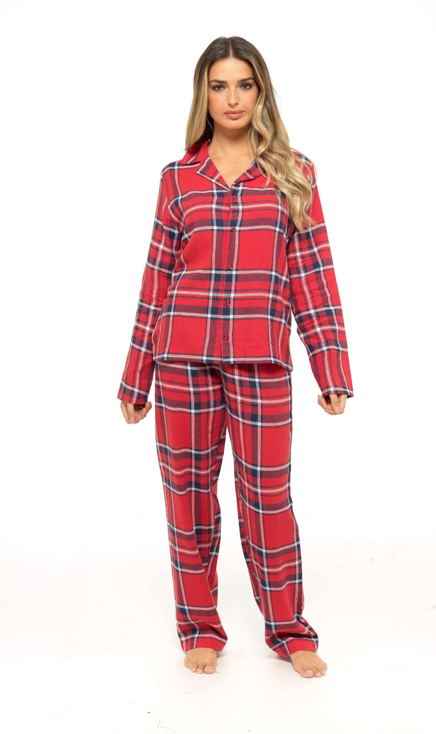 Women's Soft Brushed Cotton Flannelette Pajama Set with Elastic Waistband Cozy Check Pattern Sleepwear for All Seasons Small to XLarge by Daisy Dreamer