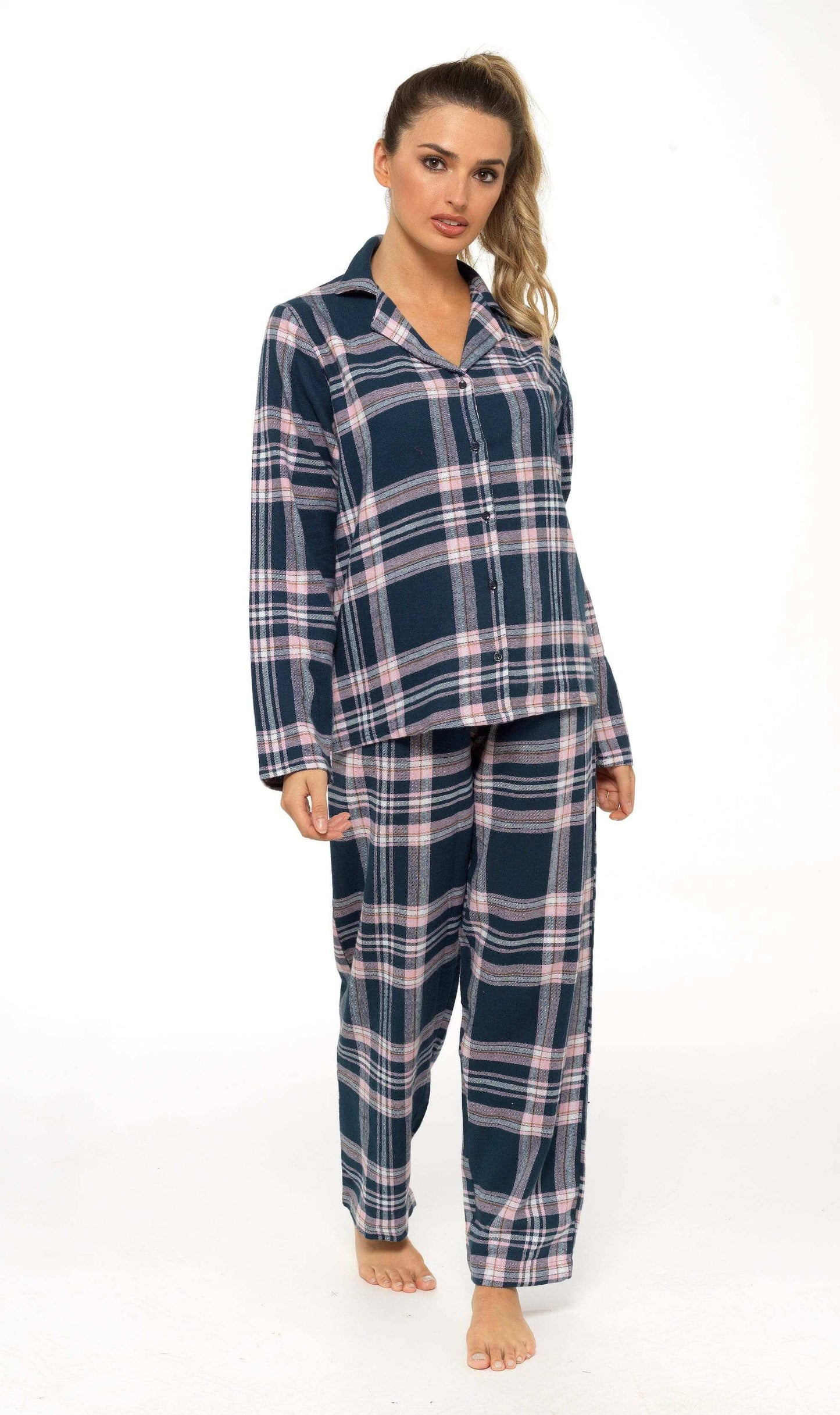 Women's Soft Brushed Cotton Flannelette Pajama Set with Elastic Waistband Cozy Check Pattern Sleepwear for All Seasons Small to XLarge by Daisy Dreamer